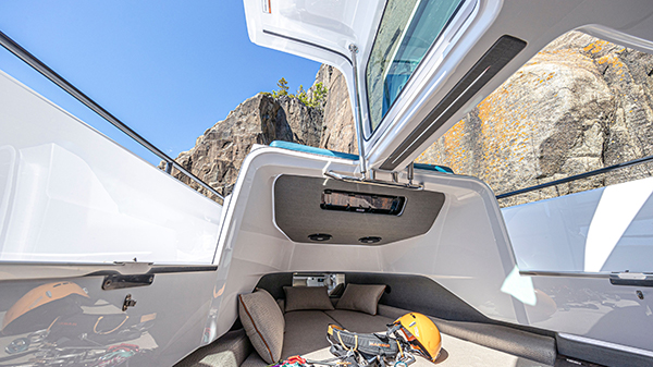 A completely new solution to boats – the Gullwing Door concept is introduced as an extension to the front cabin.